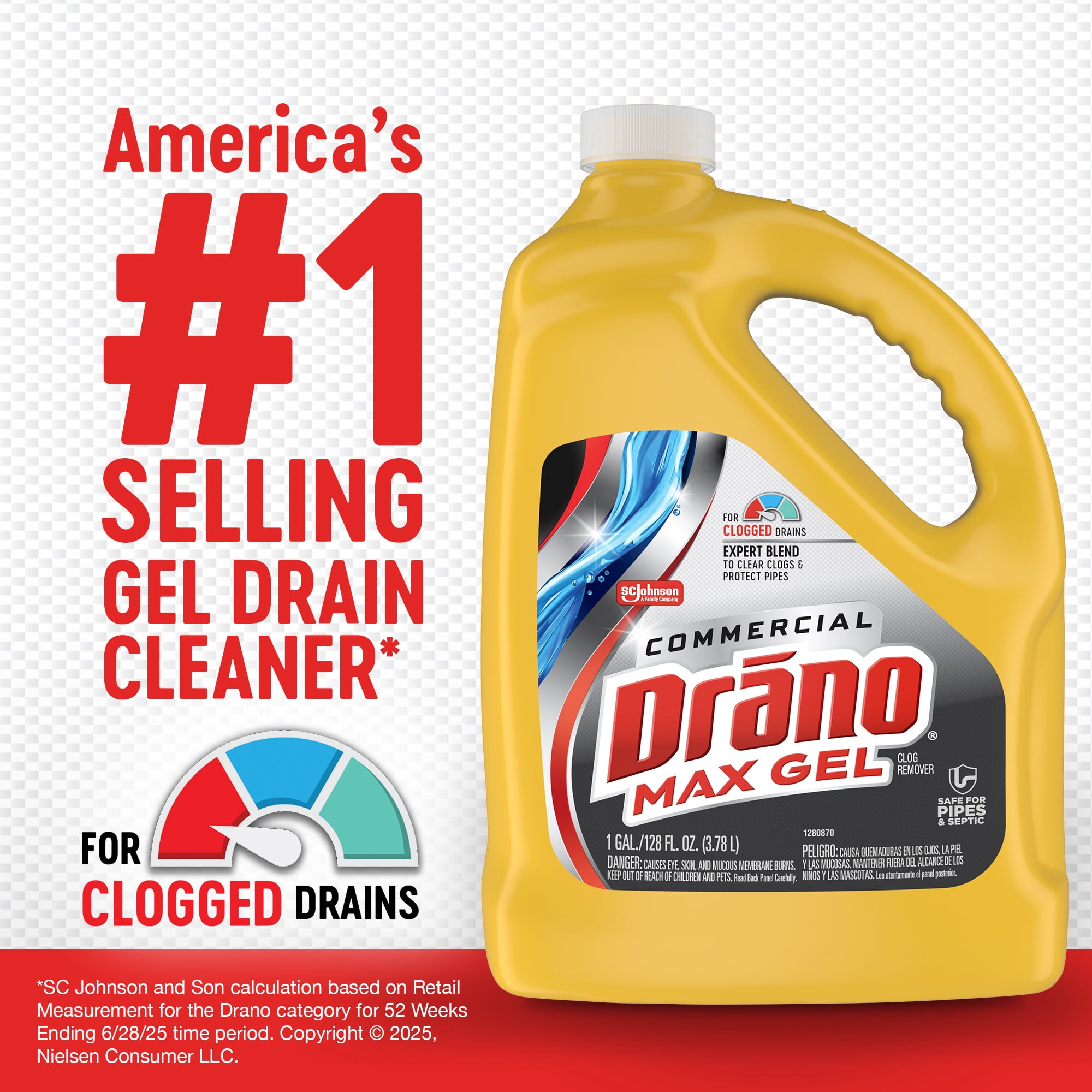 (4 pack) Drano Max Gel Drain Clog Remover, Commercial Line, 128 fl oz
