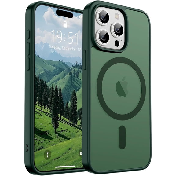 Mionbel Magnetic for iPhone 15 Pro Case (Compatible with MagSafe) (Military Grade Drop Protection) Slim Translucent Matte Shockproof with Anti-Fingerprint Phone Case, Forest Green