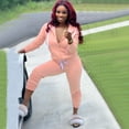 thumbnail image 4 of Women Solid Color Sets Zipper Hood Wear Lounge Wear Suit Sport Set Tops+Pants, 4 of 9
