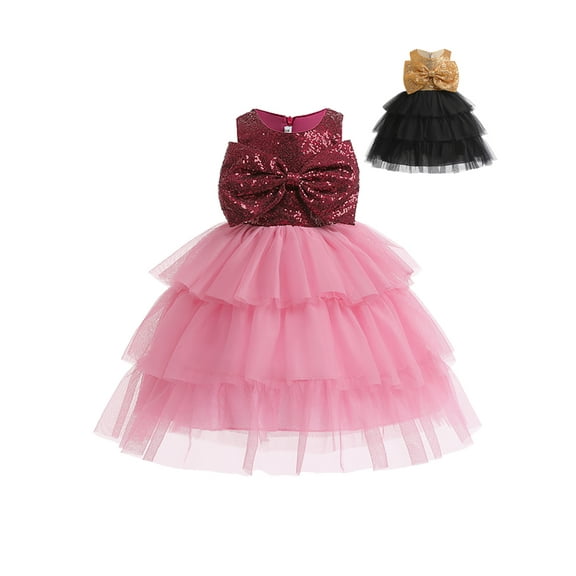 URMAGIC 2-10T Little Girls' Sequin Mesh Tull Dress Kids Sleeveless Princess Pageant Party Evening Formal Ball Gow
