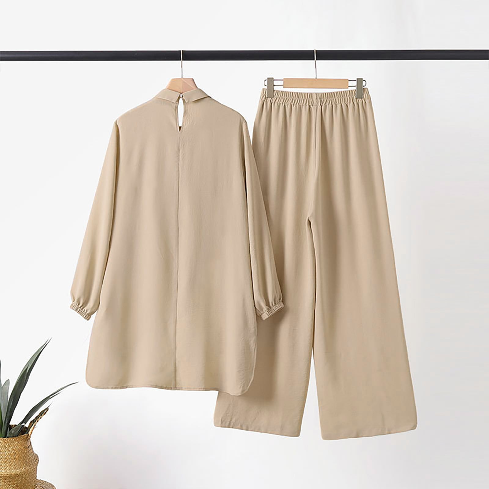 Womens Plus Size Loungewear Sets S-5X Casual Long Sleeve Shirts Wide Leg Pants 2 Piece Loose Solid Comfort Going Out Pant Suits Outfits