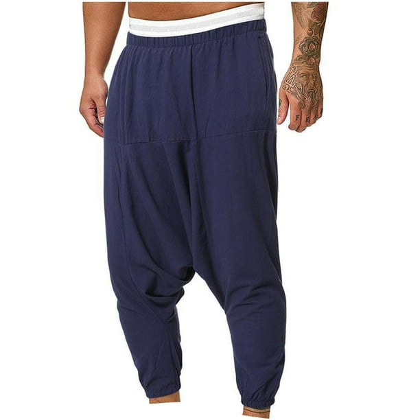 Pantalones largos nuevos para hombre, pantalones casuales de color liso, pantalones casuales holgados con horcajadas, pantalones de pie pequeños, pantalones largos para hombre