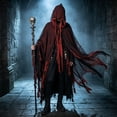 thumbnail image 2 of Robe Distressed Fringe, Halloween Costume, Ghost Cloak, Tattered Grim Reaper, Tattered Grim Reaper Cloak Hooded Gauze Robe Distressed Fringe Halloween Costume for Spooky Season, 2 of 7