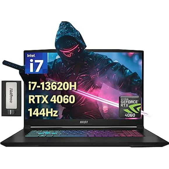 MSI Katana 17 Ordinateur Portable de Jeu 17.3 Pouces 144Hz FHD, Intel I7-13620H, 64 Go DDR5, 2 To SSD, GeForce RTX 4060, Clavier Rétroéclairé, Cooler Boost 5, Webcam, Wi-Fi 6, Win 11 Home, Noir, Station d'Accueil 256 Go