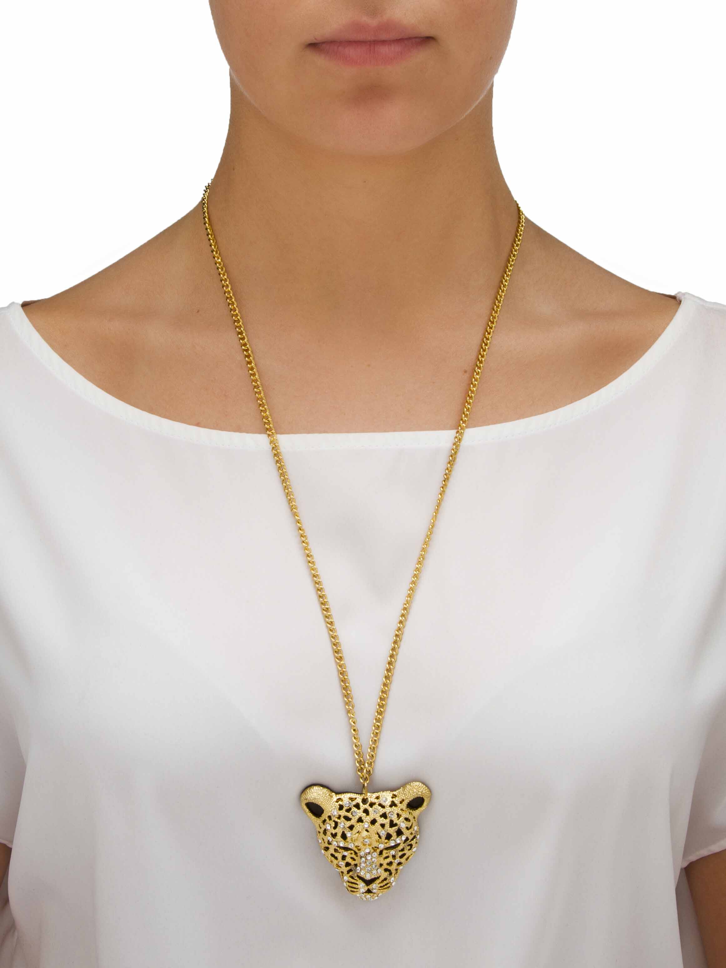 White Crystal Leopard Pendant Necklace 