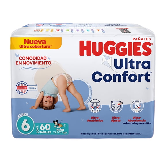 Pañales Huggies UltraConfort etapa 6 niño 60 piezas