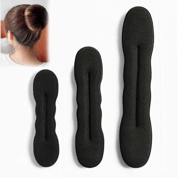 Magic Hair Bun Maker, 3-Piece Foam Sponge Twist Shapers for Ballet Buns and French Rolls, Discreet Black Updo Styling Set
