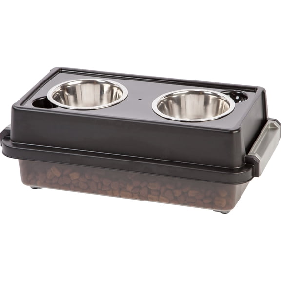 IRIS 2-in-1 Elevated Dog Bowls 6" H with Airtight Pet Food Storage Container 5 Lbs, 16 oz Stainless Steel Bowls
