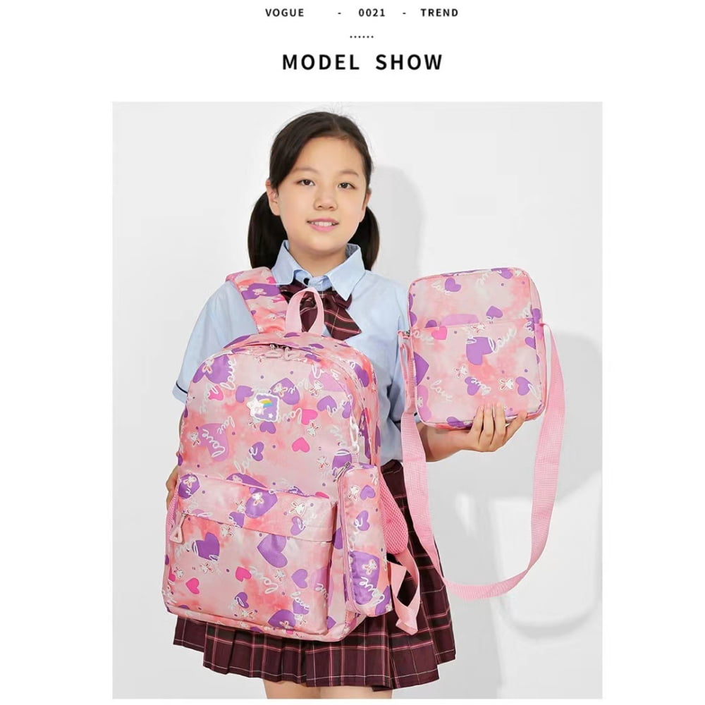 Tyethy Girls School Backpack with Lunch Bag, Cute School bag Middle Bookbag, Lightweight Primary Students Bag, Daily Use, Pink