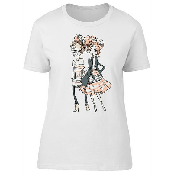 Smartprints Womens Graphic Tee - Two Cute Teenage Girls - Regular Fit 100% Cotton