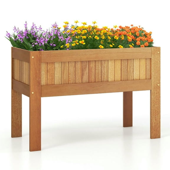 Topcobe Wooden Raised Garden Bed Solid Wood Elevated Planter Box with Legs, Decor for Indoor Outdoor Garden, Patio-Brown