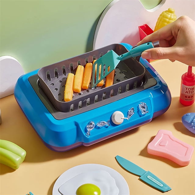 HUASHENG 20PC Gourmet Cooking Box Toy Simulation Cooking Toy Pretend Play Gourmet Cooking Box Water Fryer Food Cooking Box Play Food Grill With Cooking Utensils Sets Light
