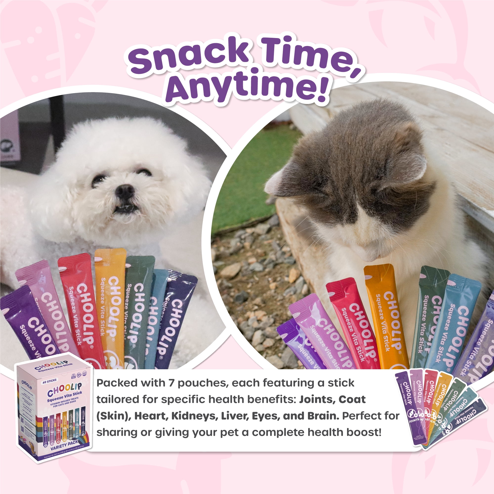 Choolip Vita Stick Variety Pack Lickable Treats for Cats & Dogs, 25.9 oz (7 Pouches, 49ct)