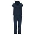 thumbnail image 7 of 2 Piece Lounge Set Women Set Button Short Sleeve Crop High Waist Drawstring wide leg pants Active Wear Sets Tracksuits Navy M, 7 of 7