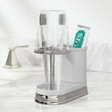 mDesign Bathroom Toothbrush Holder Stand with Cup, Light Gray/Brushed ...