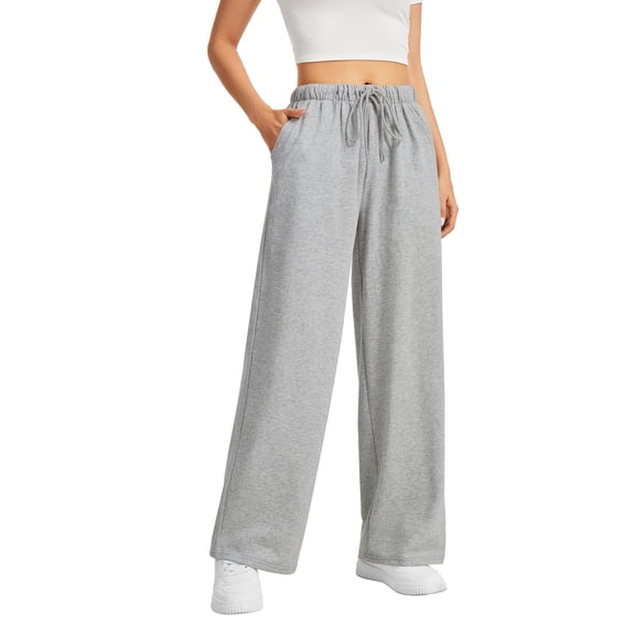 SWQZVT Wide Leg Sweatpants Womens Casual Drawstring Sweat Pants Baggy Elastic Gray Lounge Pants with Pockets L