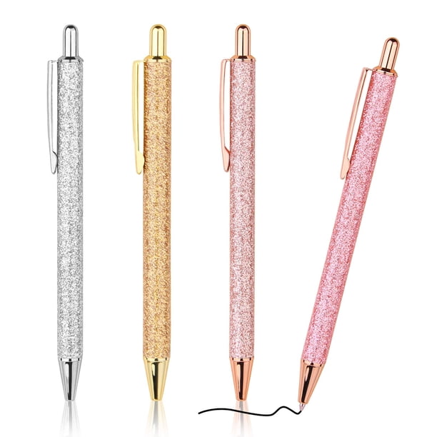 4 bolígrafos, bolígrafos de escritura cómodos, bonitos bolígrafos retráctiles de metal, bolígrafos de regalo de punta media de tinta negra de 1,0 mm, lindos bolígrafos útiles escolares para mujeres