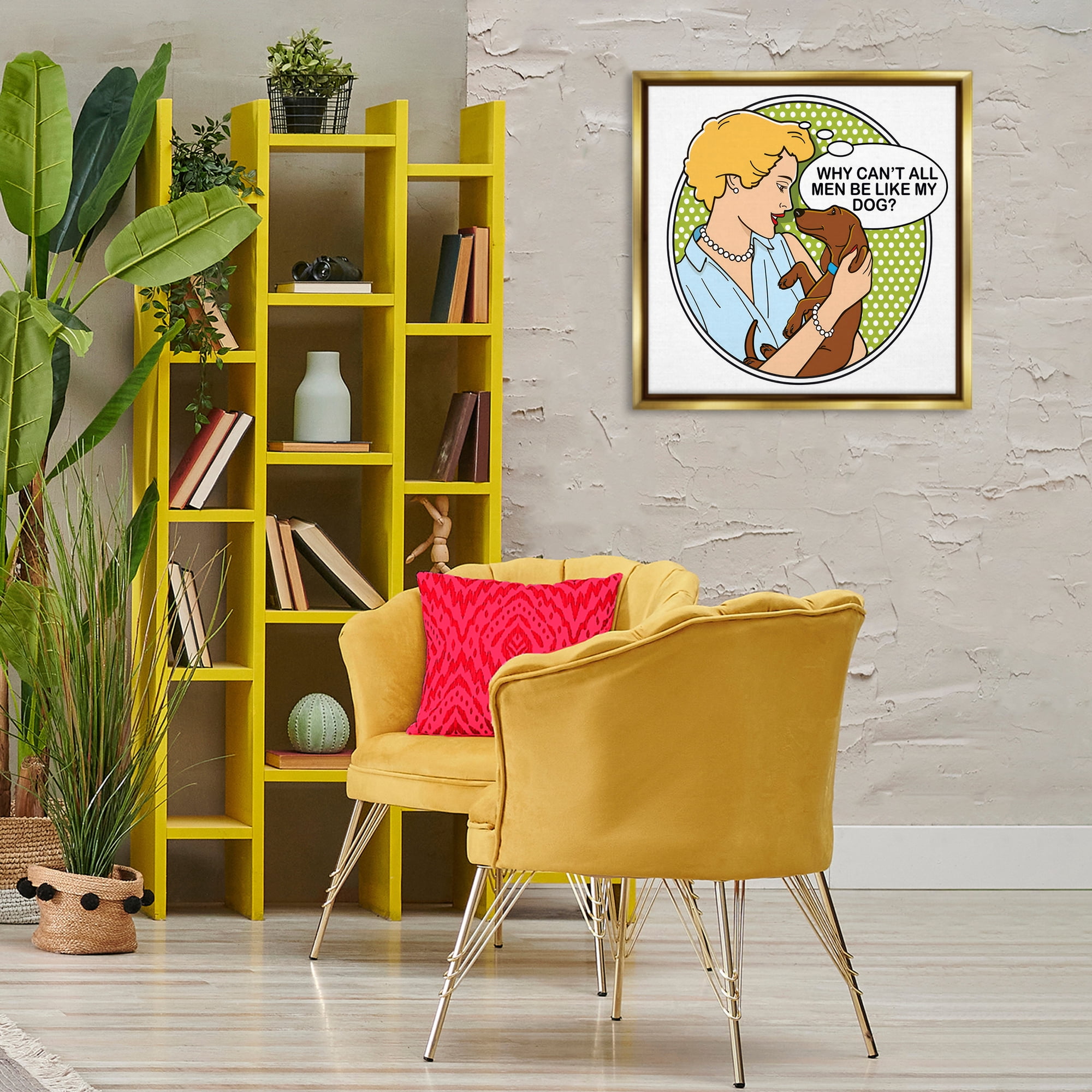 Stupell Industries Funny Men & Dogs Animals Painting Gold Floater Framed Canvas Art Print Wall Art, 25 x 25