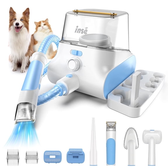 POWEART Dog Grooming Kit, 4.5L Pet Hair Grooming Vacuum, 7-In-1 Low Noise Electric Clipper & Cleaning Tools Set For Dog/Cat/Other Animals, White