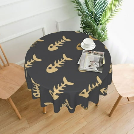 

Cartoon Fish Skeleton Pattern Tablecloths Round Tablecloth Waterproof Table Cloth Stain-Resistant For Party Decoration 60 Inches