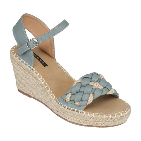 

GC Shoes Women s Open Toe Memory Foam Summer Espadrille Wedge Sandals Braided Strap Ankle Platform Heels Cati/Blue/8