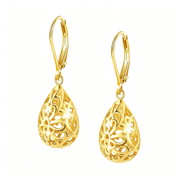 DESIGNICE Silver Earrings 14K Gold Plated French Leverback Earrings, Heart Dangle Drop Earrings for Women Hypoallergenic Jewelry As Gold Earrings