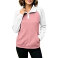 thumbnail image 7 of Women Color Block Textured Sweatshirt, Quarter Button Up Collared Long Sleeve Tops, Fall Basic Casual Golf Pullover Shirts S-3XL, 7 of 7