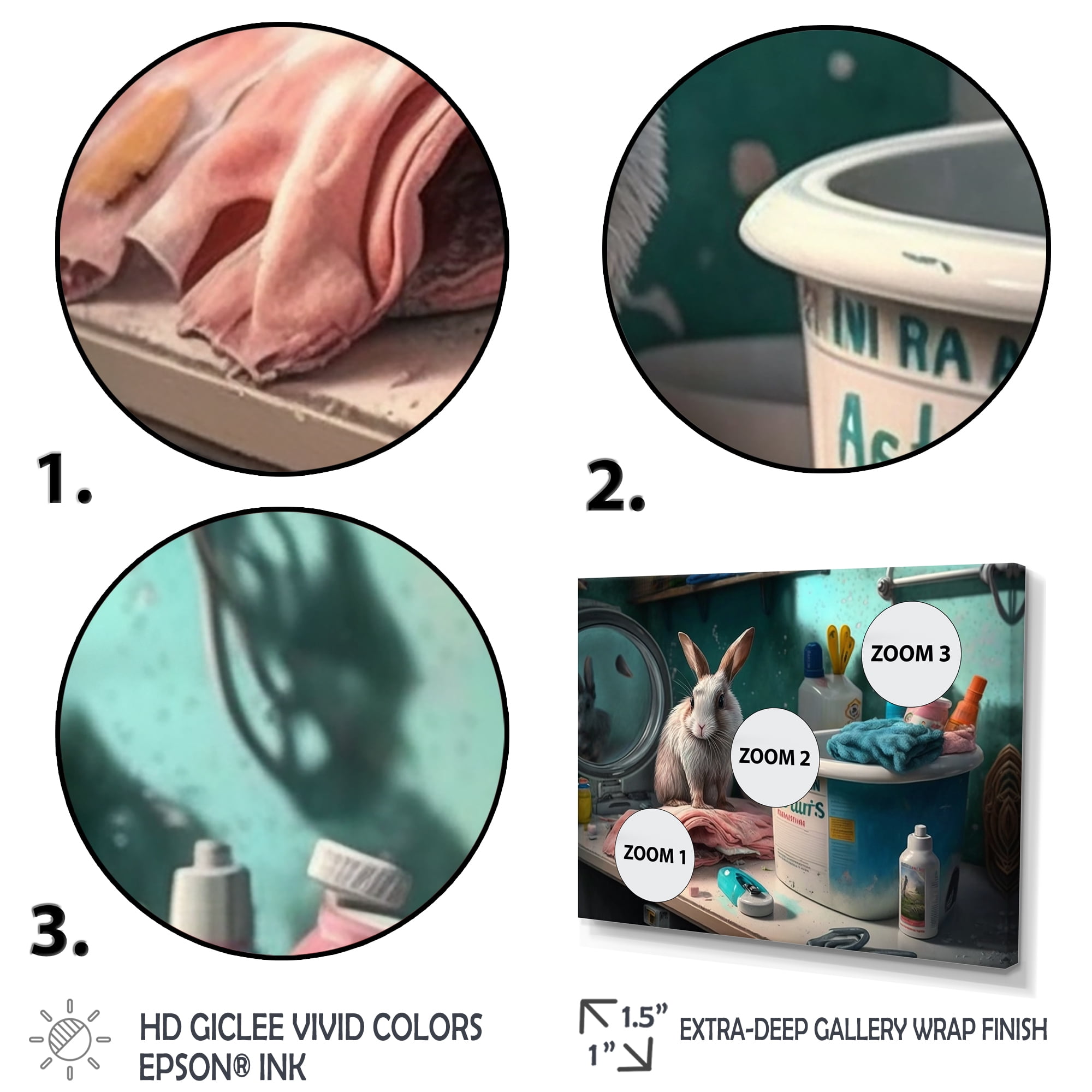 Designart Funny Rabbit Doing Laundry IV Canvas Wall Art