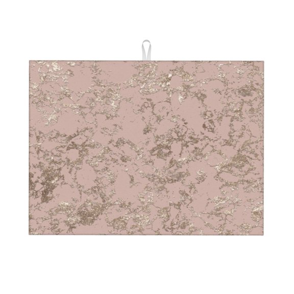 Honeii Rose Gold Marble Texture Print Kitchen Drying Mat Coffee Bar Mat Hide Stain Coffee Maker Mat for Countertops Coffee Pot Dish Drying Mat