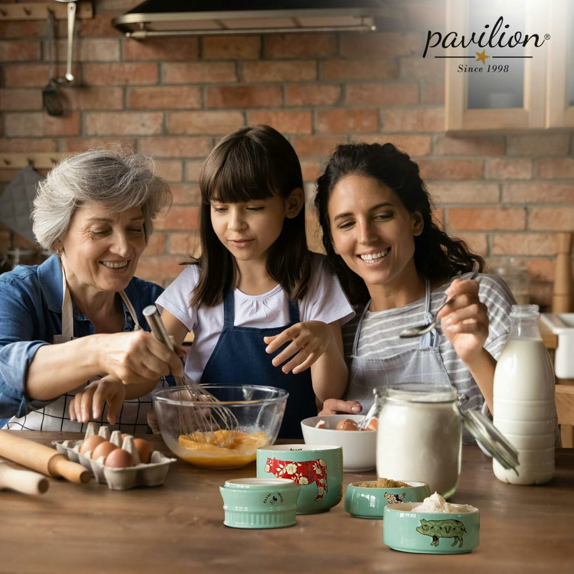 Pavilion Mason Jar Animal Icons Stoneware Measuring Cups, Teal