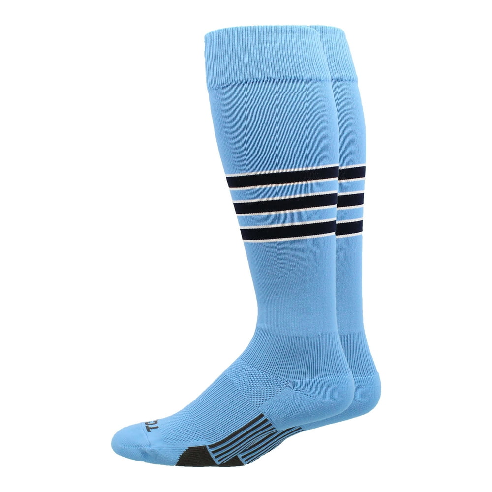 TCK Dugout 3 Stripe Baseball Socks (Columbia Blue/Navy/White, Medium