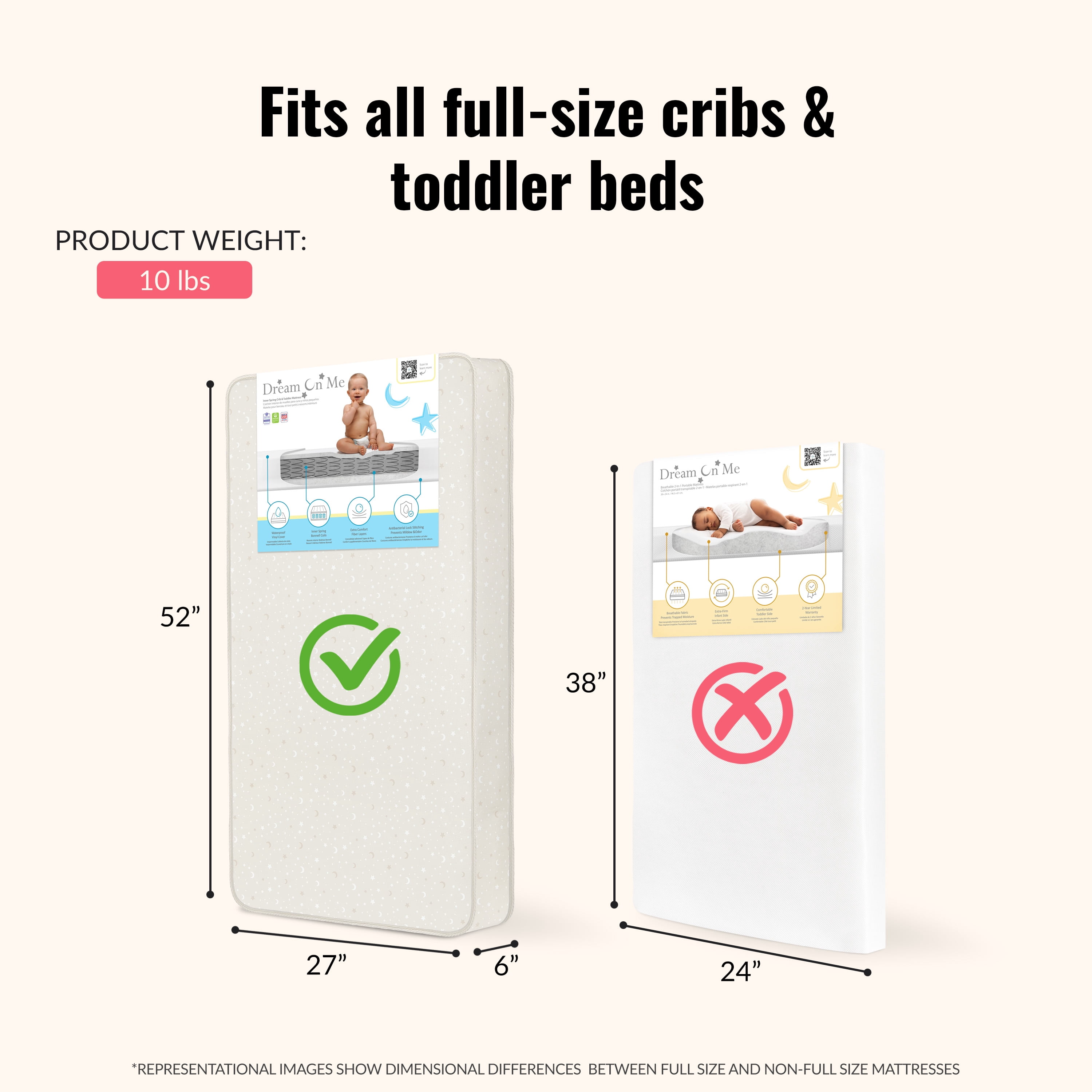 Dream On Me Nirvana 6” 96-Coil Inner Spring Crib & Toddler Mattress | Waterproof Vinyl Cover | Greenguard Gold Certified | 10-Year Manufacturer Warranty | Cream And White Stars
