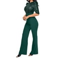 thumbnail image 4 of ZAZYULZ Charming Women's Round Neck Medium Sleeved Waistband Loose Fitting Wide Leg Sequin Jumpsuit(Green,Xl), 4 of 6