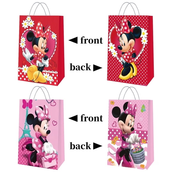 24 Pcs Bow Decor Cartoon Party Gift Bags, Kids Birthday Candy Bags, Party Favor Supplies(8.26"×5.9"×3.15")