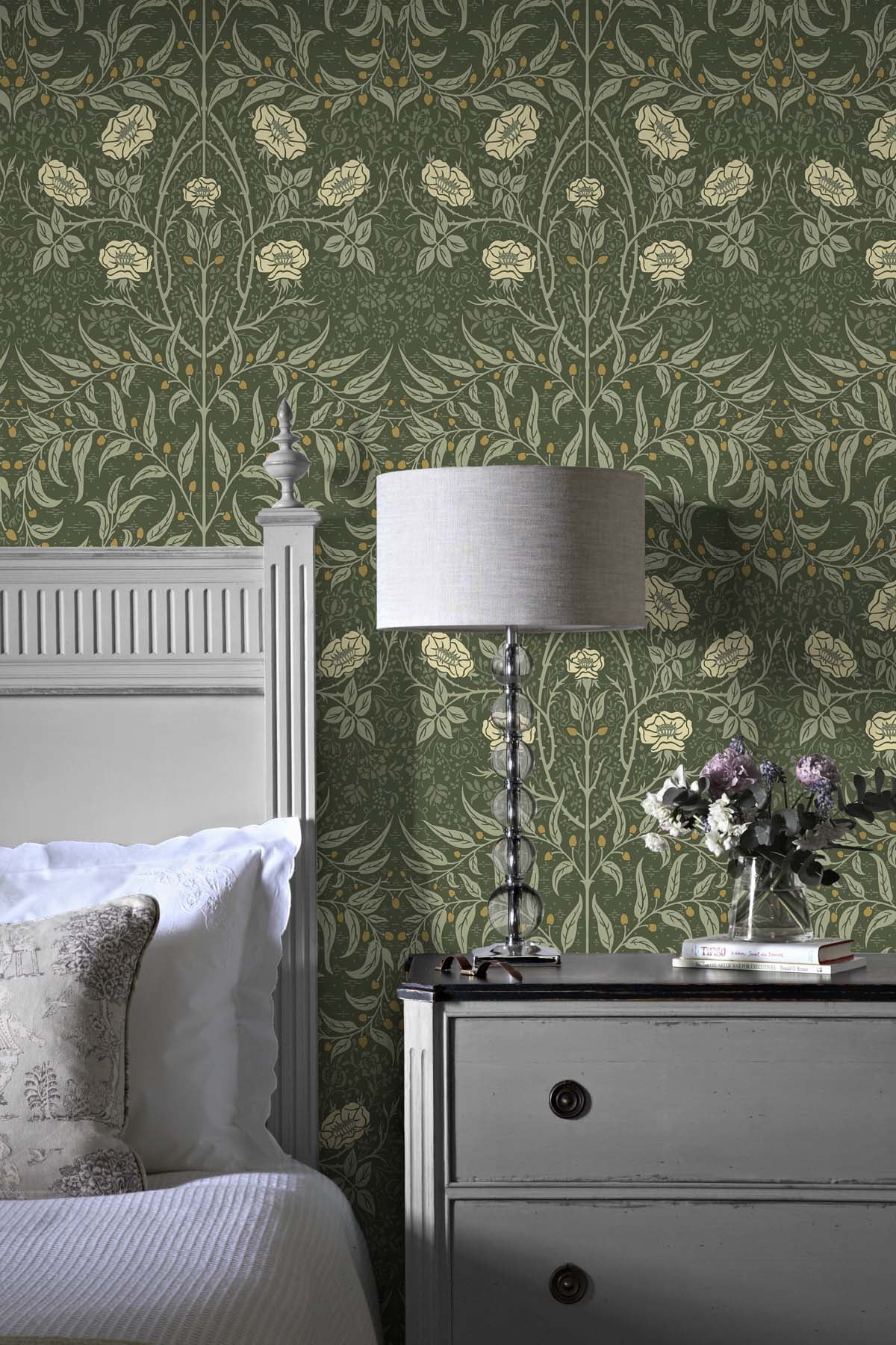 NextWall Evergreen Stenciled Floral Peel and Stick Wallpaper