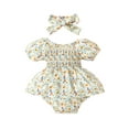 thumbnail image 2 of Musuos Newborn Girl Outfit, 3 6 9 12 18M Short Sleeve Pleated Floral A-line Romper Dress with Headband Clothes, 2 of 10