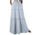 thumbnail image 2 of Bodycon Skirt Womens Maxi Skirts Loose Casual High Waisted Flowy Boho Skirts Trendy Fall Summer Beach Travel Cute Tiered Long Skirts with Pockets Light Blue M, 2 of 7