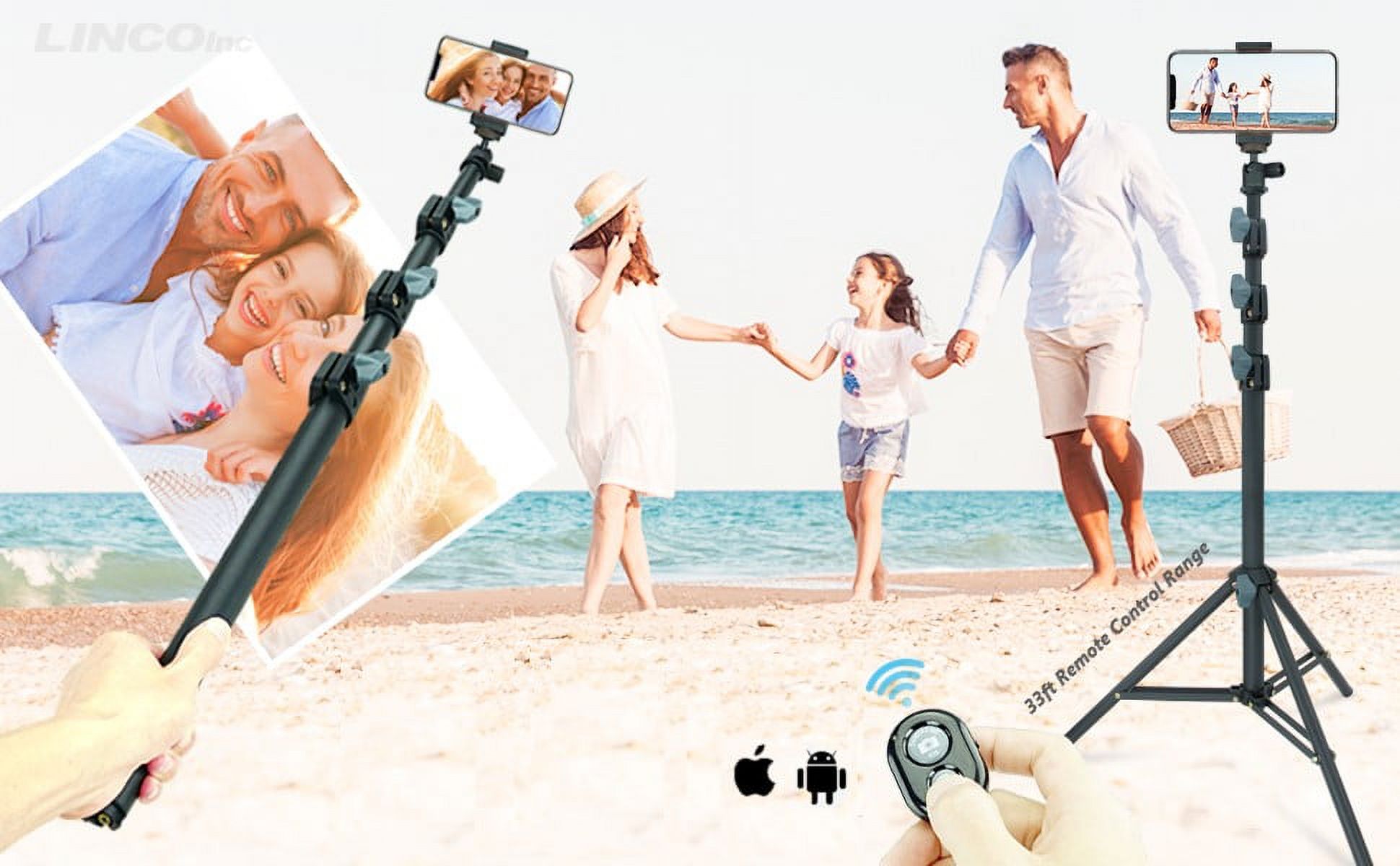 LINCO Phone Tripod 80in Selfie Stick Tripod Stand Cell Phone Tripods with Remote Phone Holder Stable Heavy Durable Metal Compatible with iPhone Samsung GoPro Smartphone