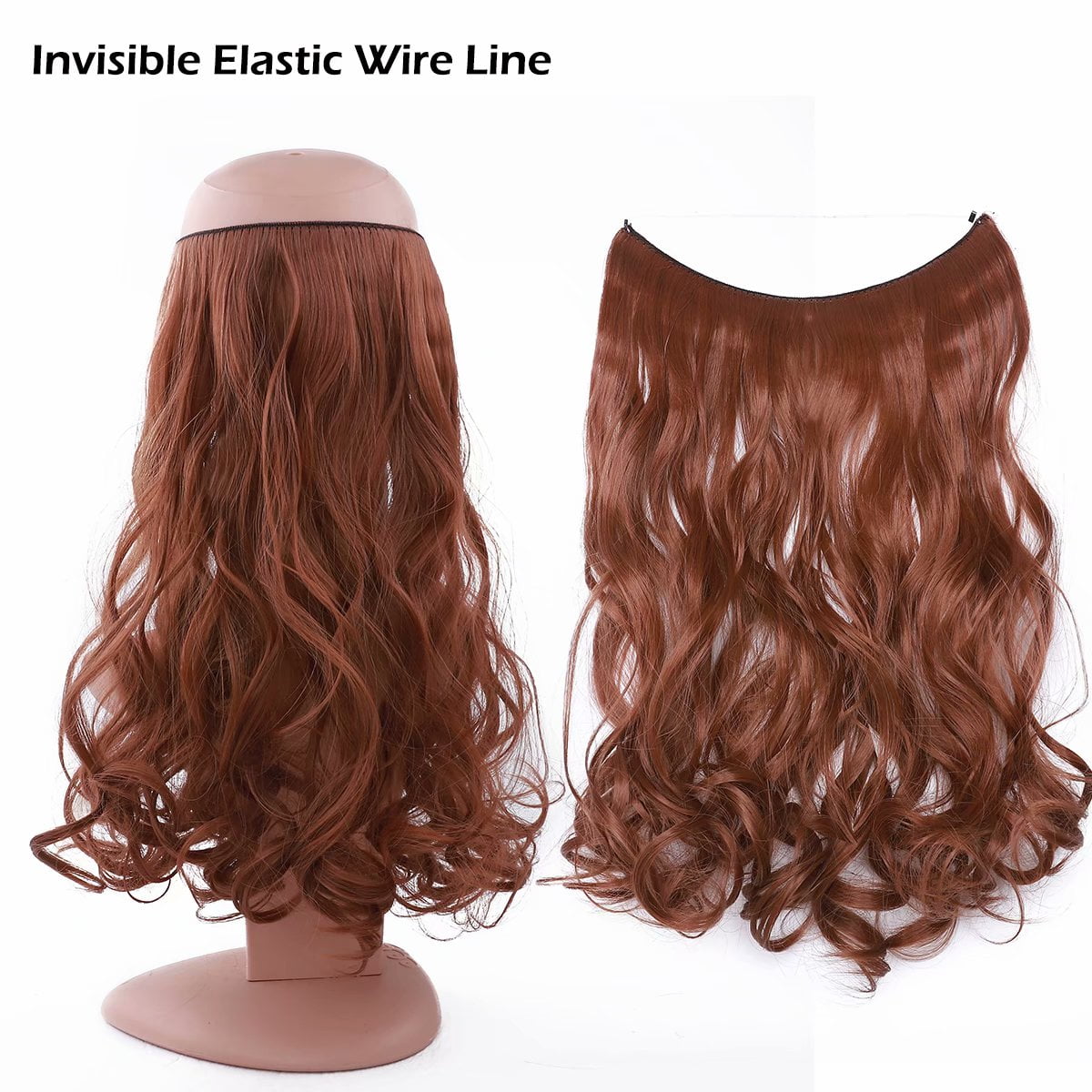 Benehair Invisible Wire Hair Extensions 16 Inch Halo Hair Extensions For Women Long Wavy Curly Synthetic Hairpiece With Transparent Adjustable Wire #04A