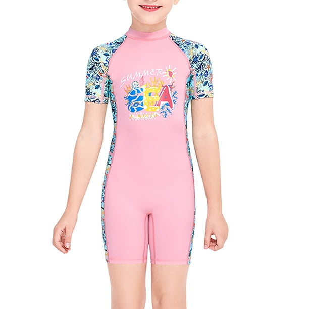 Buceo vela chicas traje de neoplas uv protección niños traje de baño manga corta redondo cuello redondo cremallera traje de baño rompiendo guardia shorty mojado traje rosa s Vogacara OD003665-01