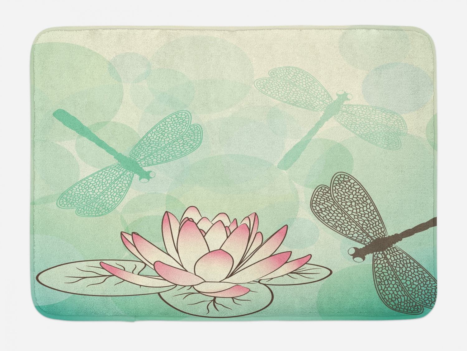 Lotus Flower Bath Mat, Exotic Blossom with Pinkish Petals Water Lily