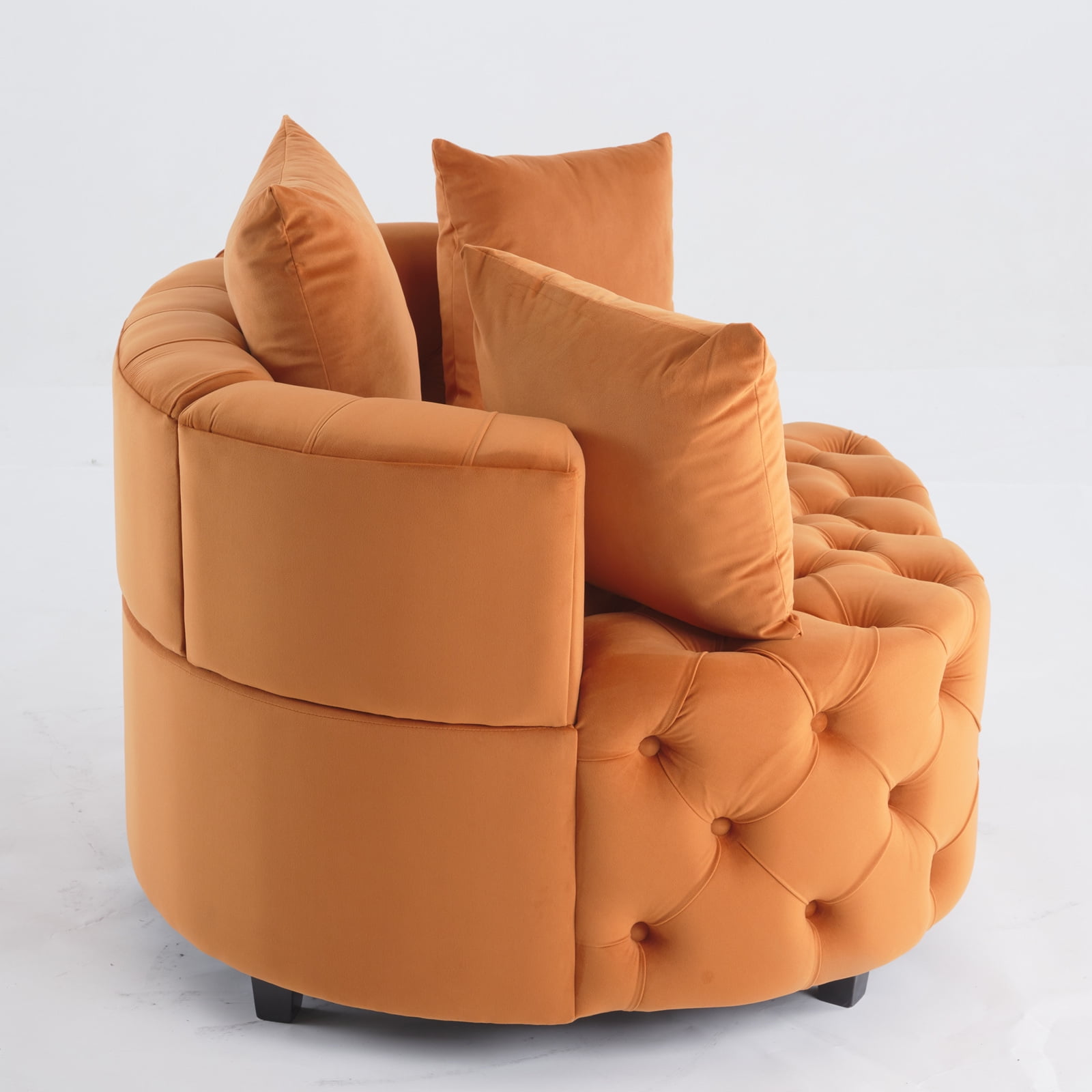 Yoneston Oversized Tufted Barrel Chair, Round Velvet Accent Chair with 3 Pillows, Comfy Lounge Sofa Chair for Living Room Bedroom Hotel Office, Orange