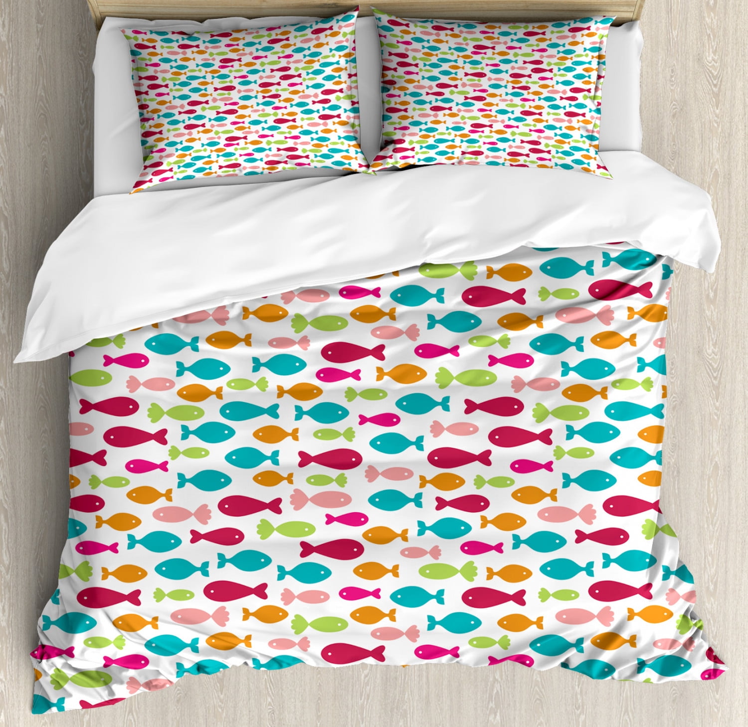 Comforter Fish Pattern Fish Duvet Cover Set Queen Size, Colorful Silhouettes of Fish Pattern ...