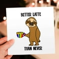 thumbnail image 7 of 3drose, Funny Cute Sloth Drinking Coffee Better Latte Than Never Pun Cartoon, 12 Greeting Cards with Envelopes, 7 of 7