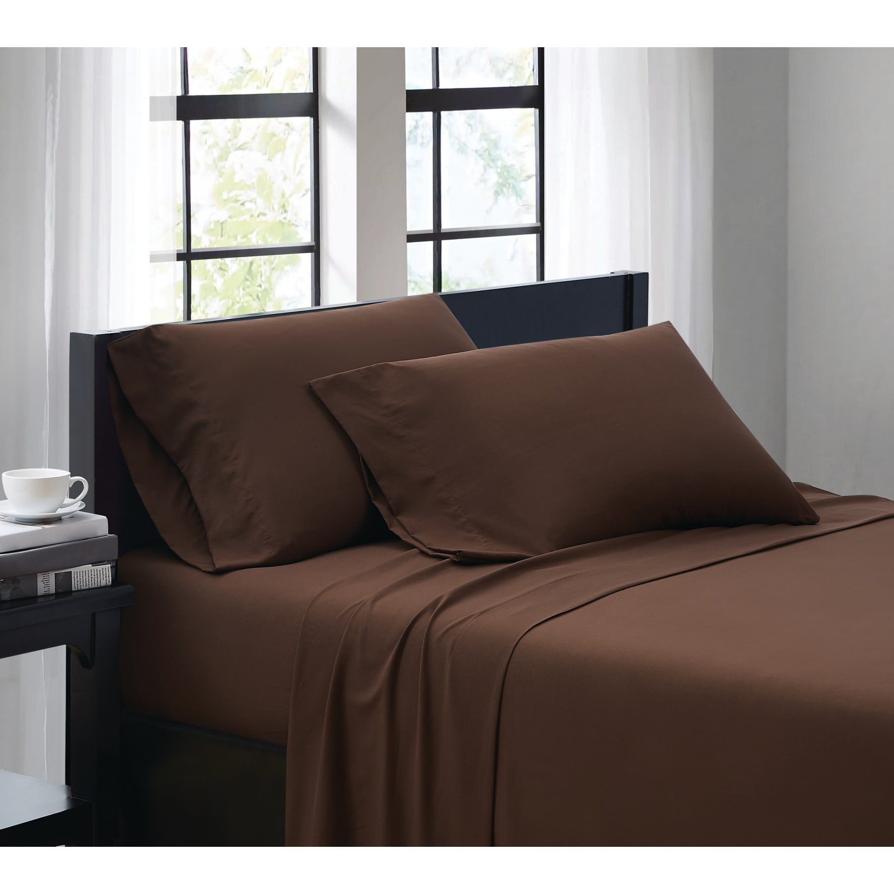 Queen Brown 100% Ultra Soft Microfiber Easy Care Luxury Bedroom Sheet Set 