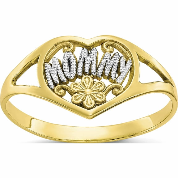 10K Yellow Gold With Rhodium Mommy Heart Ring (Size 7) Made In United States 10c1225