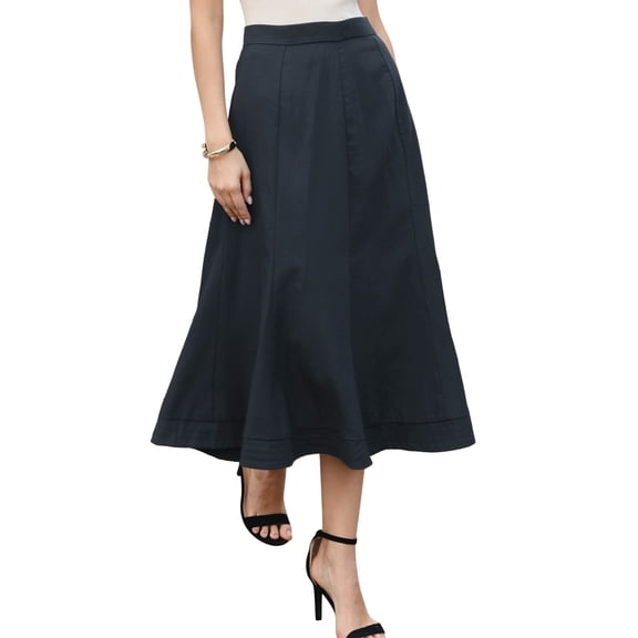 DARING DIVA Women's A Line Pleated Work Business Flare Skirts X-Small Dark Blue