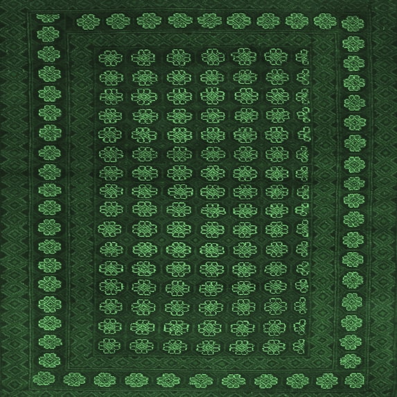 Ahgly Company Indoor Square Abstract Emerald Green Contemporary Area Rugs, 4' Square