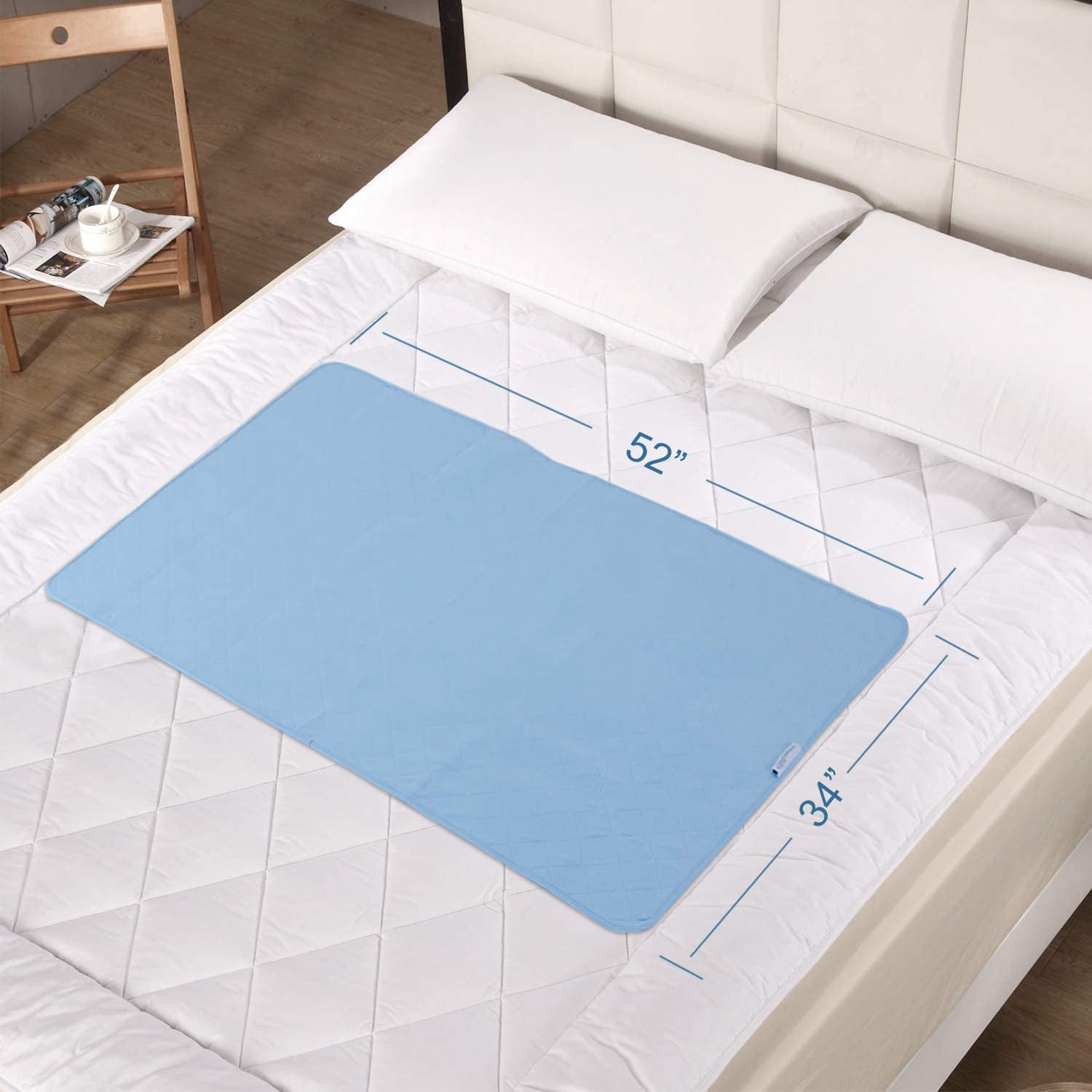Biloban Washable Bed Pads for Incontinence 2 Pack, 34'' x 52'', Reusable, Non-Slip, Blue