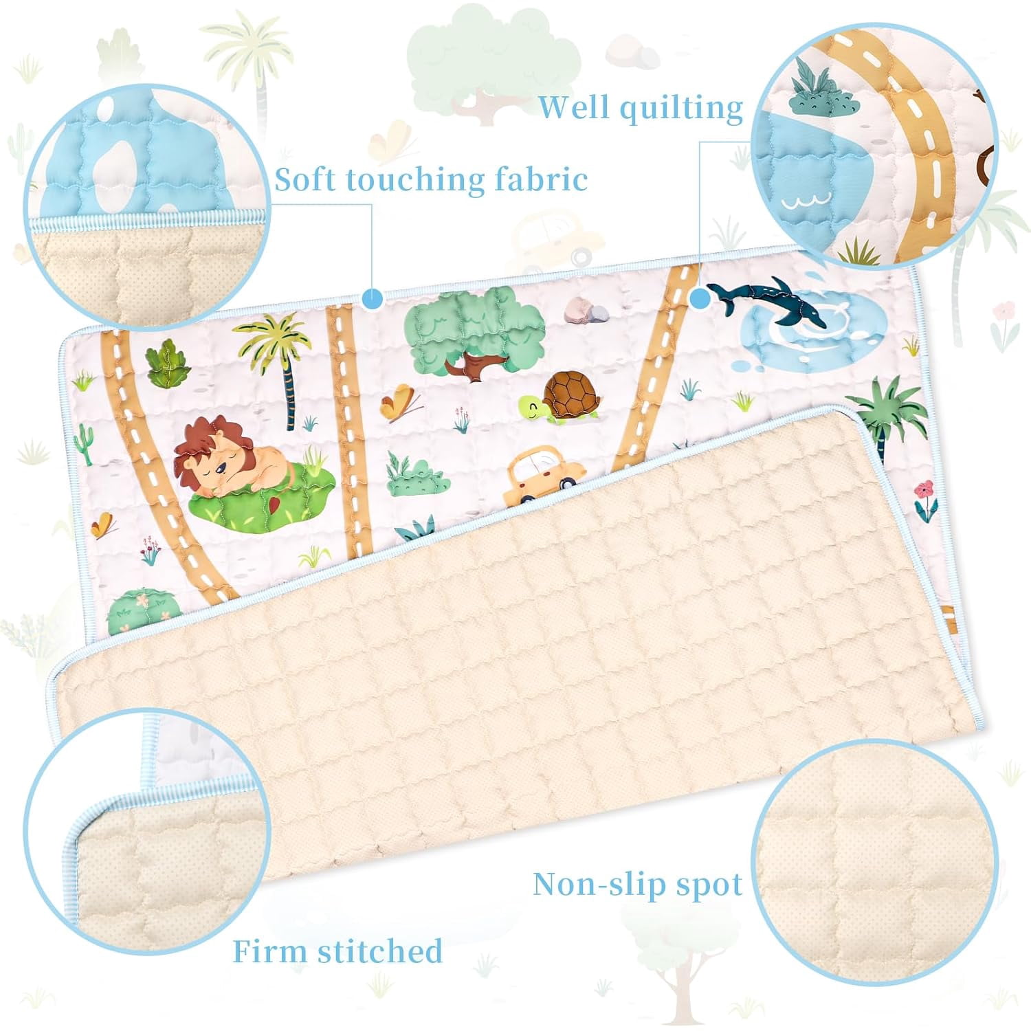 Baby Mat for Floor, Non-Slip 50x50 Mat, Thick One-Piece Crawling Mat, Infants mat Foldable and Machine Washable for Boys (Animals)